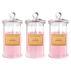 MY ZORAHOME Gardenia candle in a glass bottle design enhances home decor and ambiance.