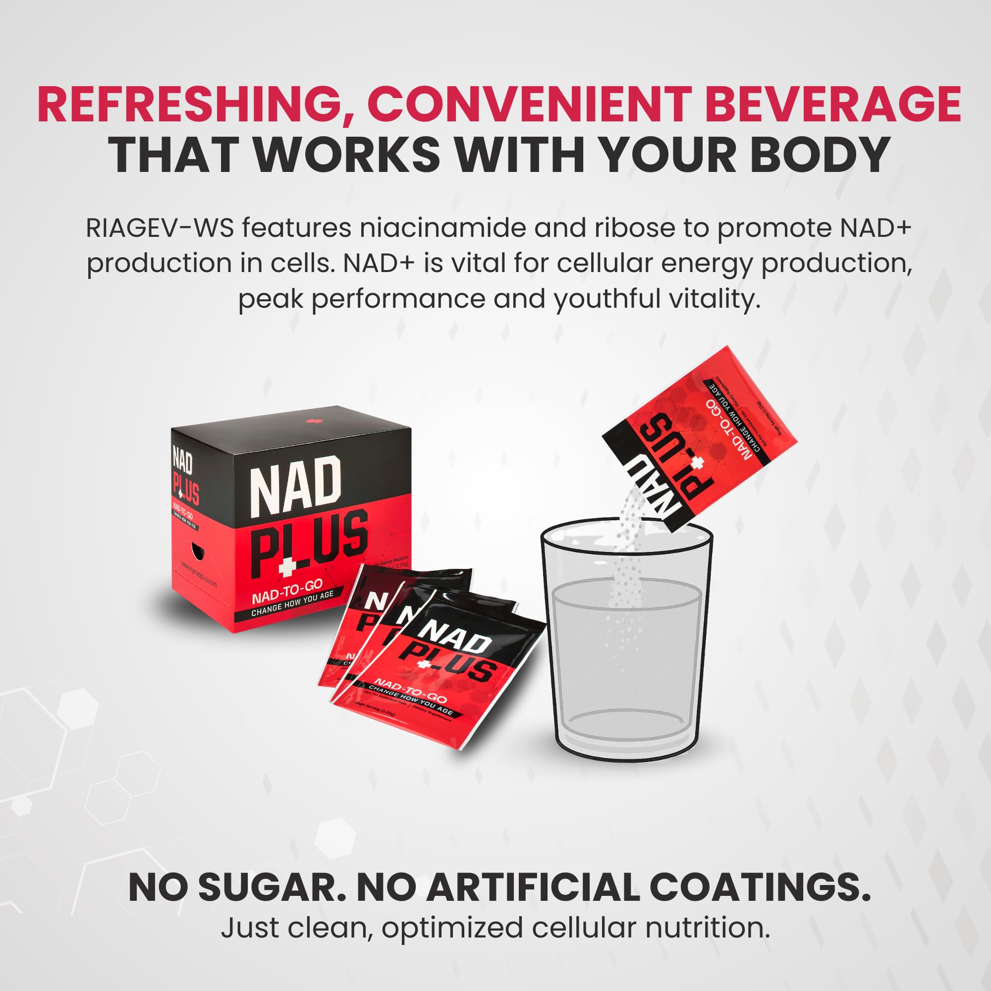 NAD PLUS NAD-TO-GO in a glass with water, ready to mix