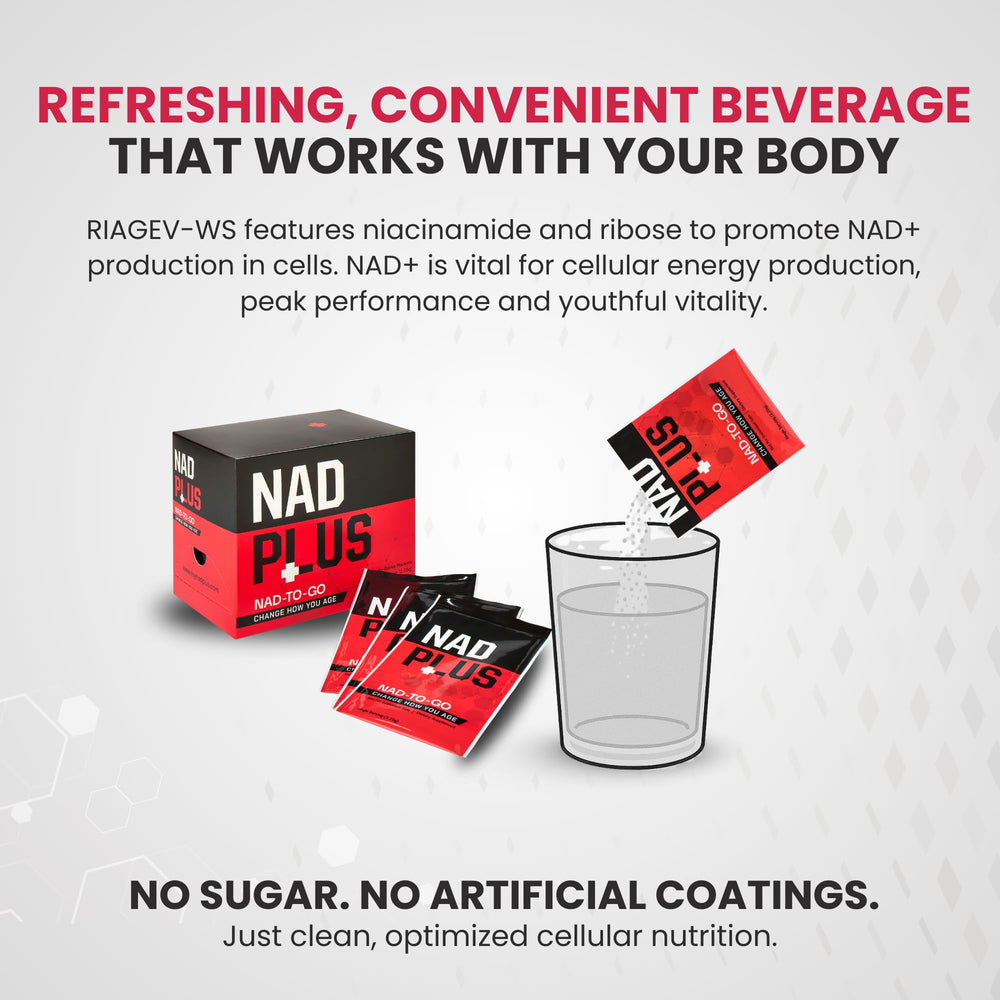 NAD PLUS NAD-TO-GO in a glass with water, ready to mix