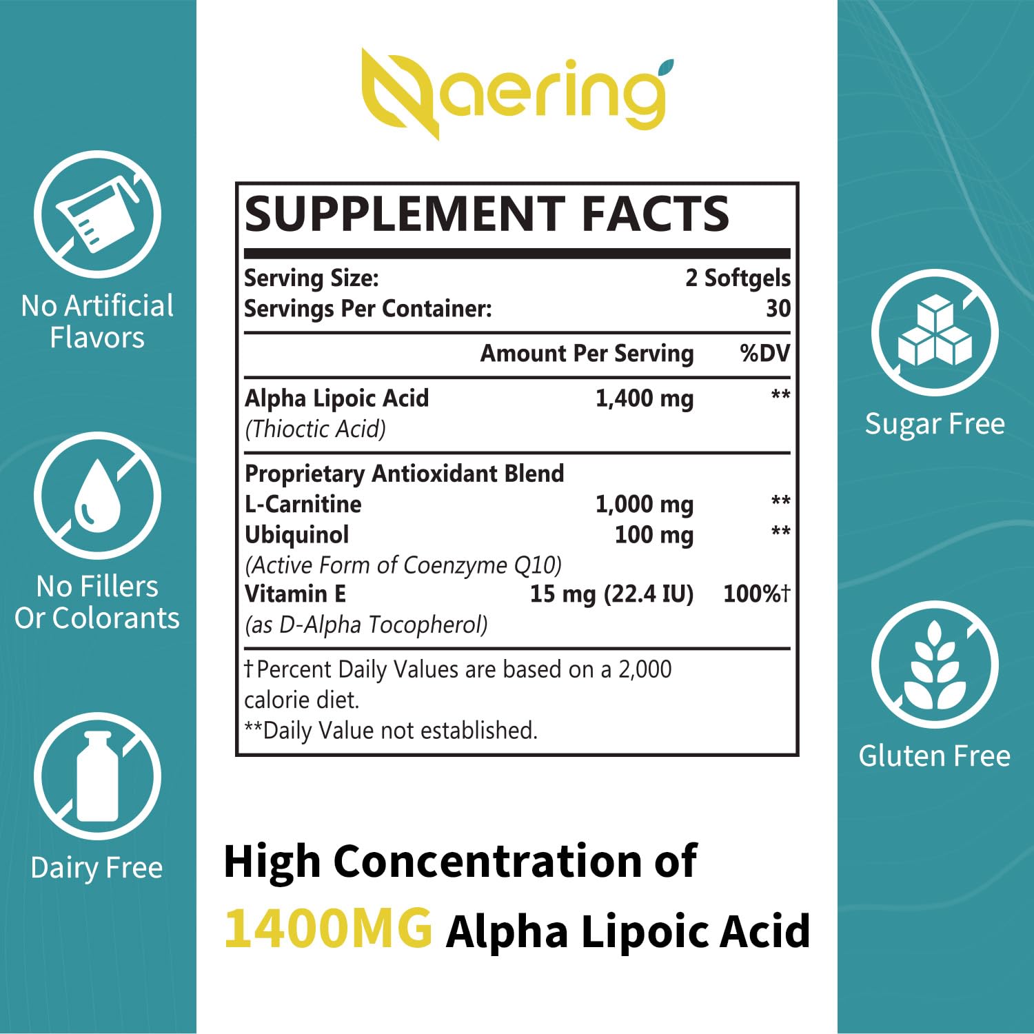 Naering Liposomal Alpha Lipoic Acid capsules closeup highlighting the high-dose formula