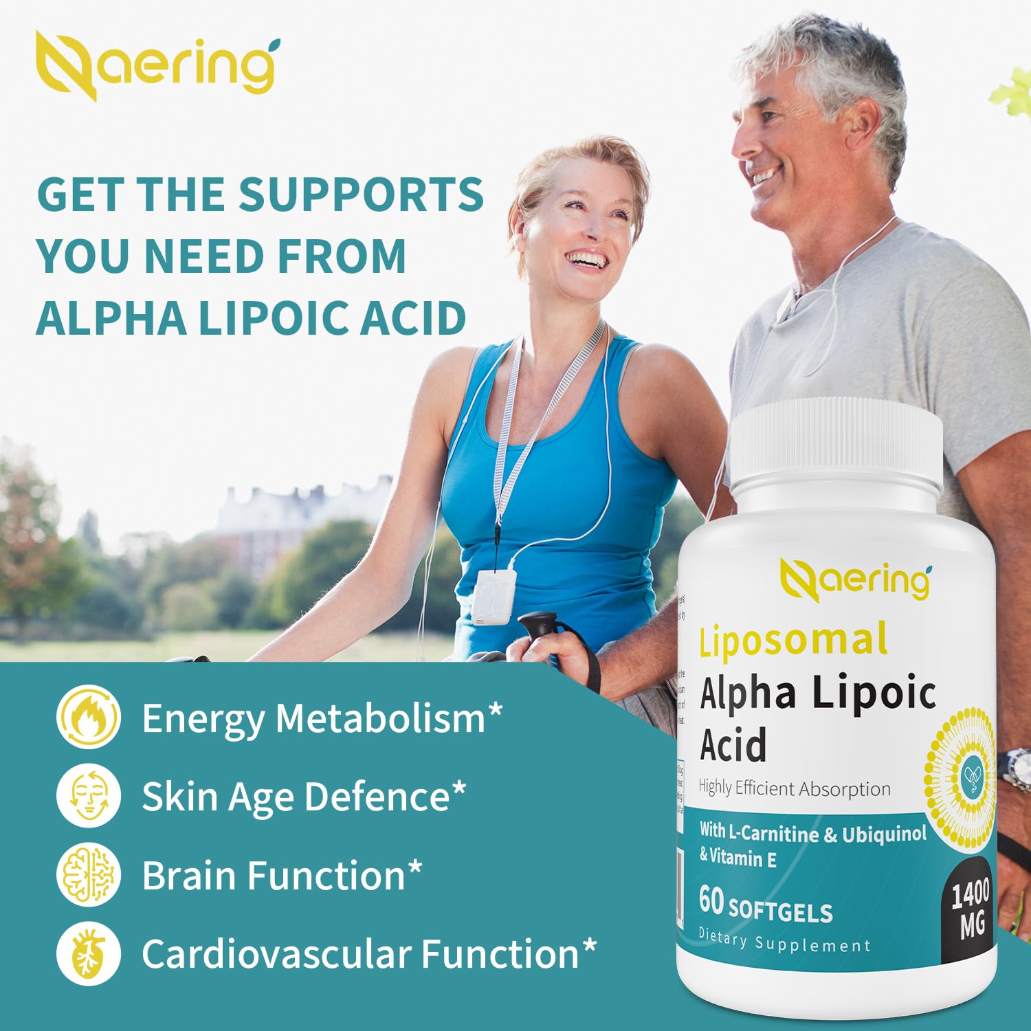 Naering Liposomal Alpha Lipoic Acid ingredients scene emphasizes L-Carnitine and CoQ10 synergy