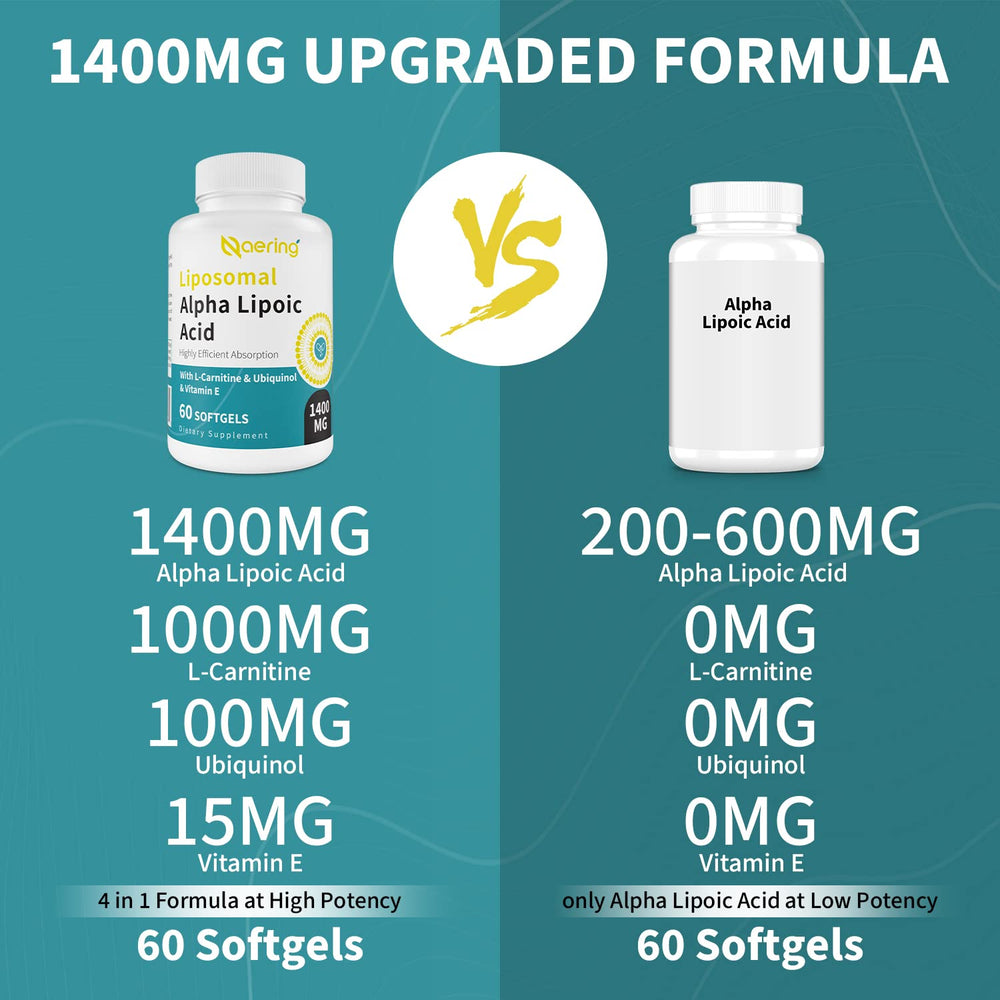 Naering Liposomal Alpha Lipoic Acid label closeup shows 1400mg dosage for users