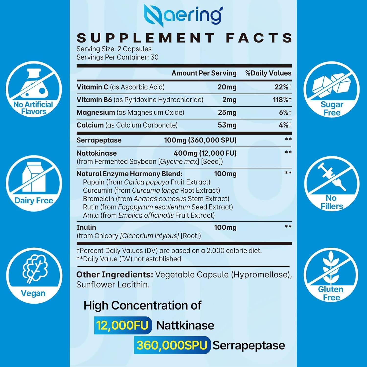 Naering liposomal nattokinase bottle label highlights liposome delivery for absorption