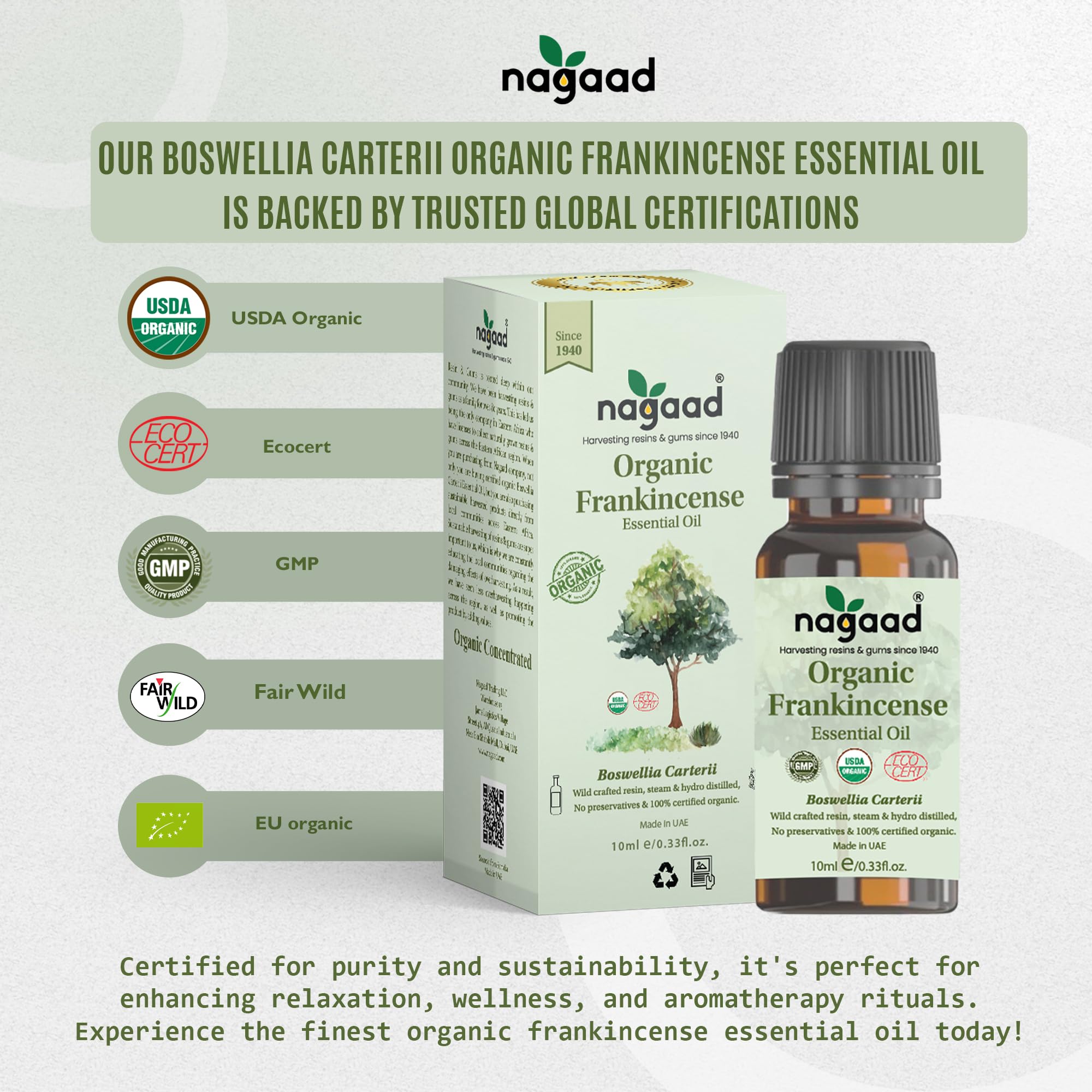 Nagaad Frankincense skincare use on face for natural balance.