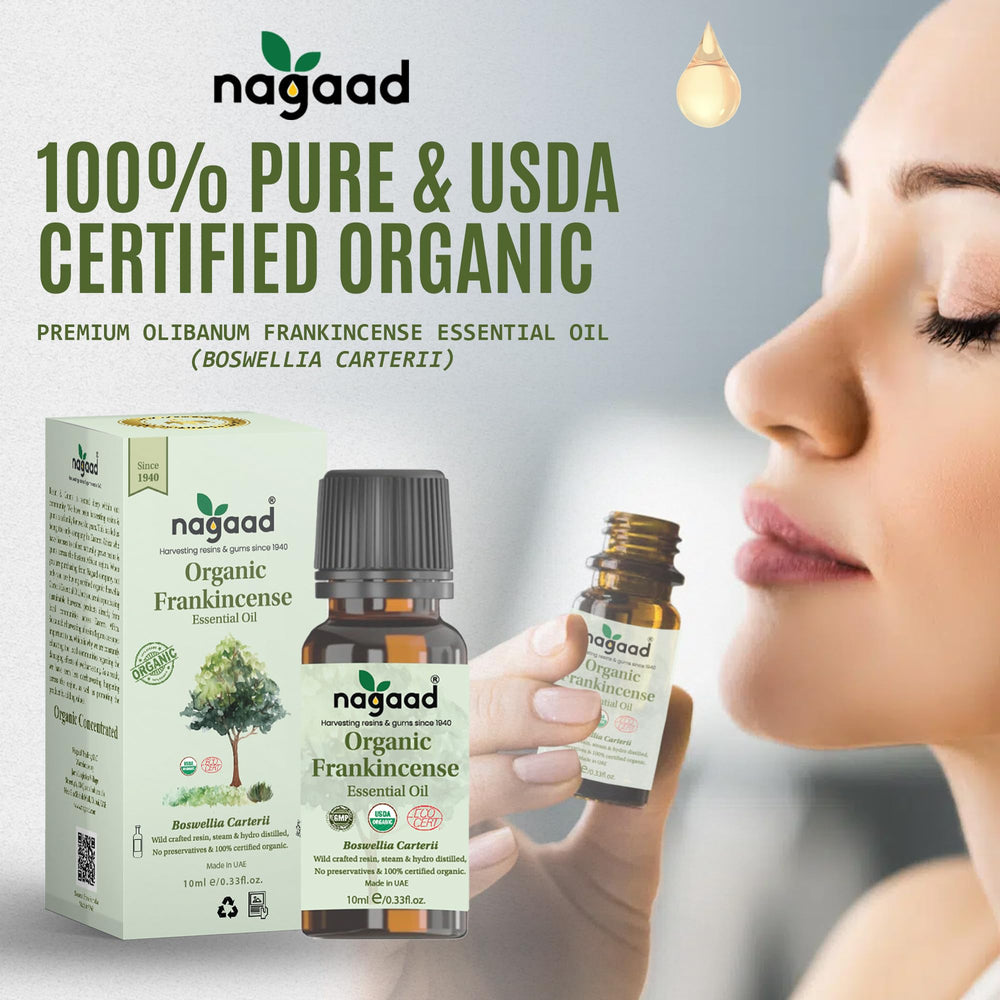 Nagaad Frankincense oil drops ready for dilution in carrier oil.
