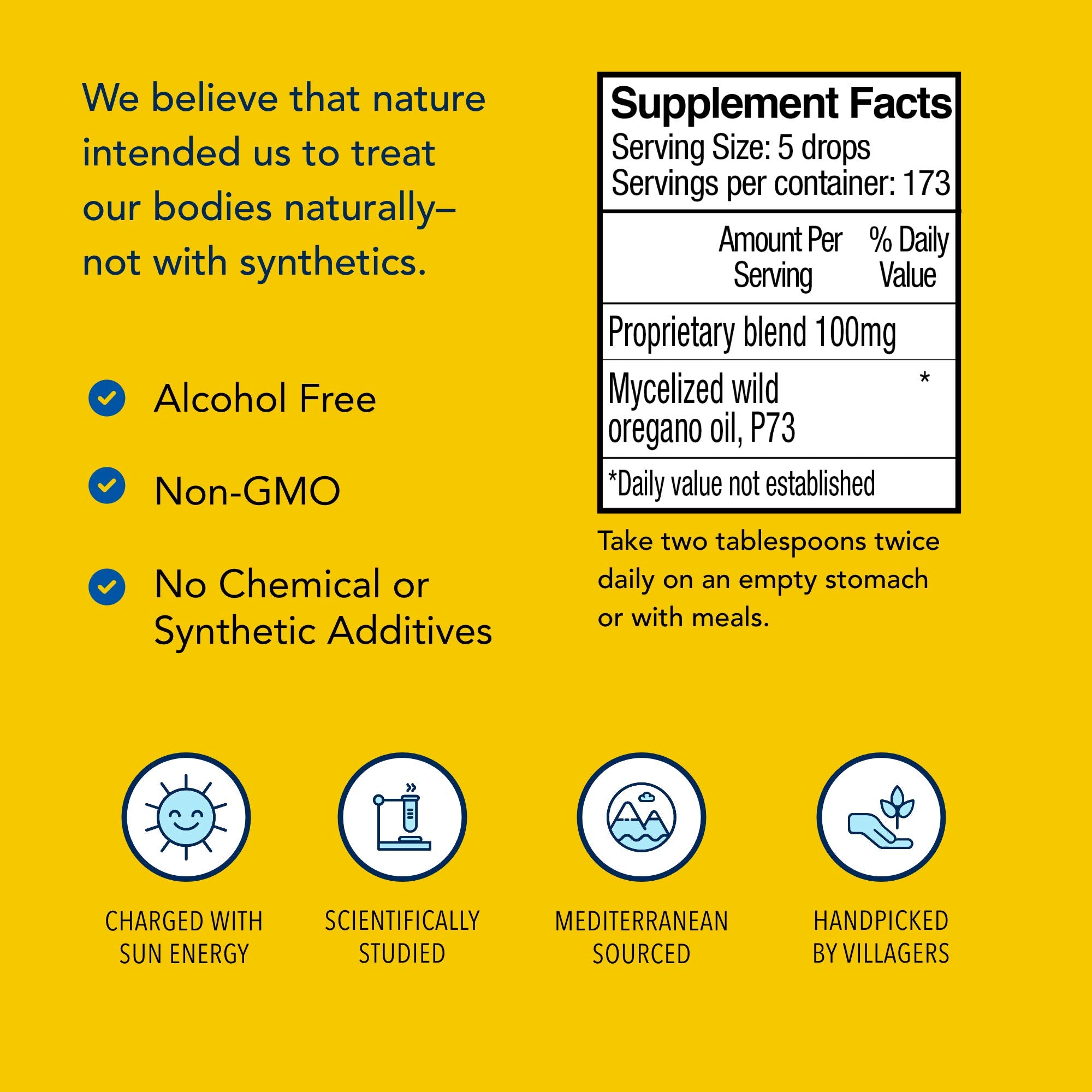 North American Herb & Spice Oreganol P73 full-spectrum ingredients label for transparency