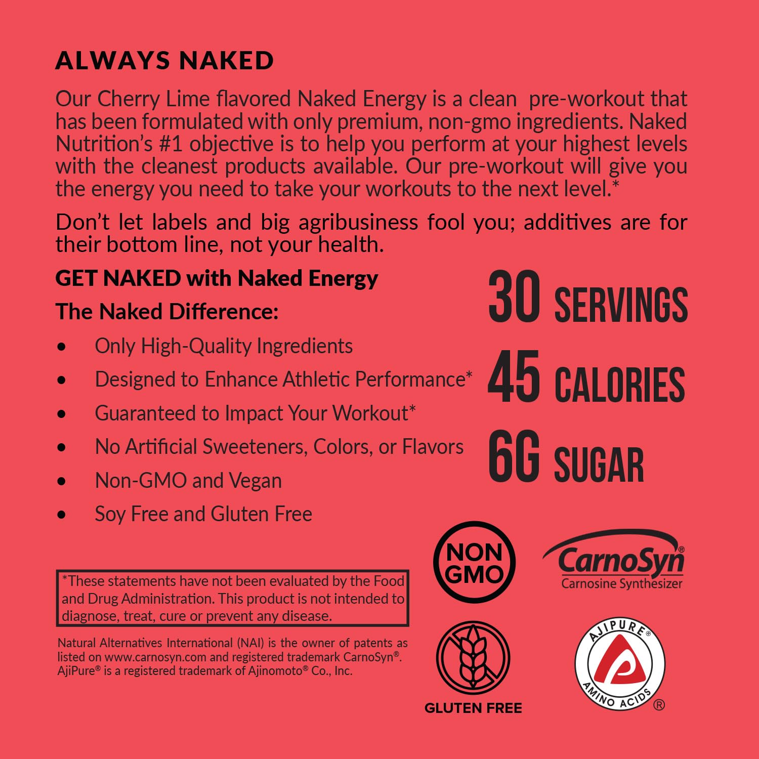 NAKED Cherry Lime Energy ingredients list shows vitamins and caffeine sources.