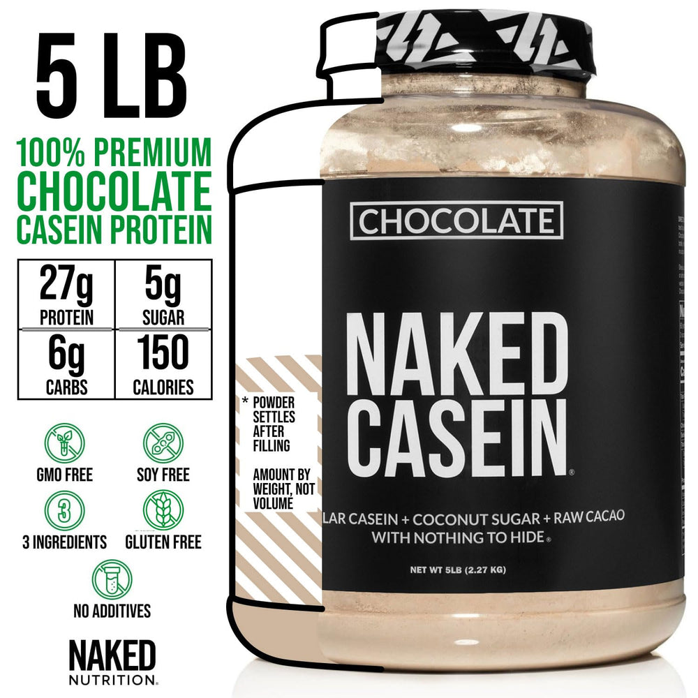 NAKED Chocolate Casein mixed shake with creamy texture and color.
