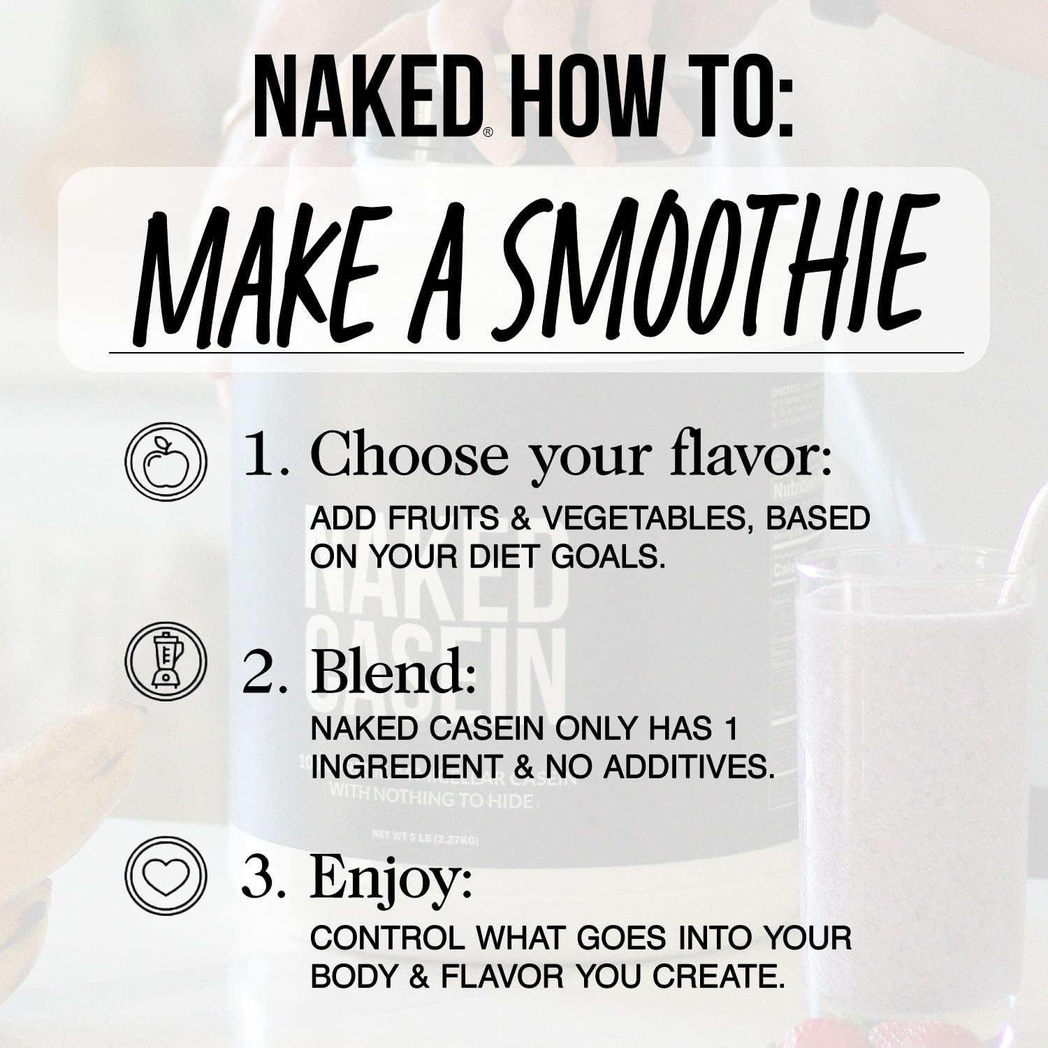 NAKED Chocolate Casein pantry setup with clean, GMO-free protein.