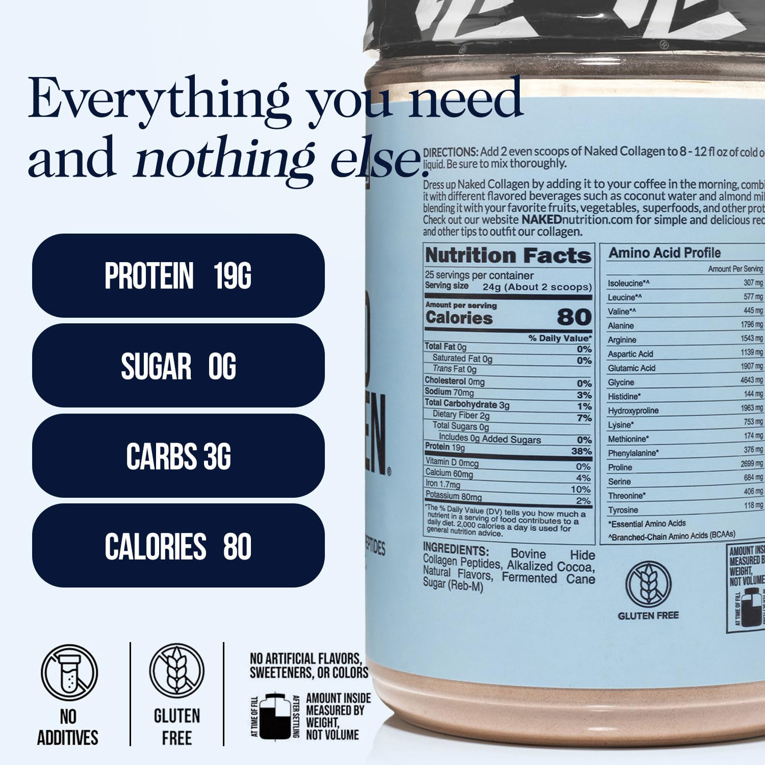 NAKED collagen peptides scoop with powder for easy daily measurements.