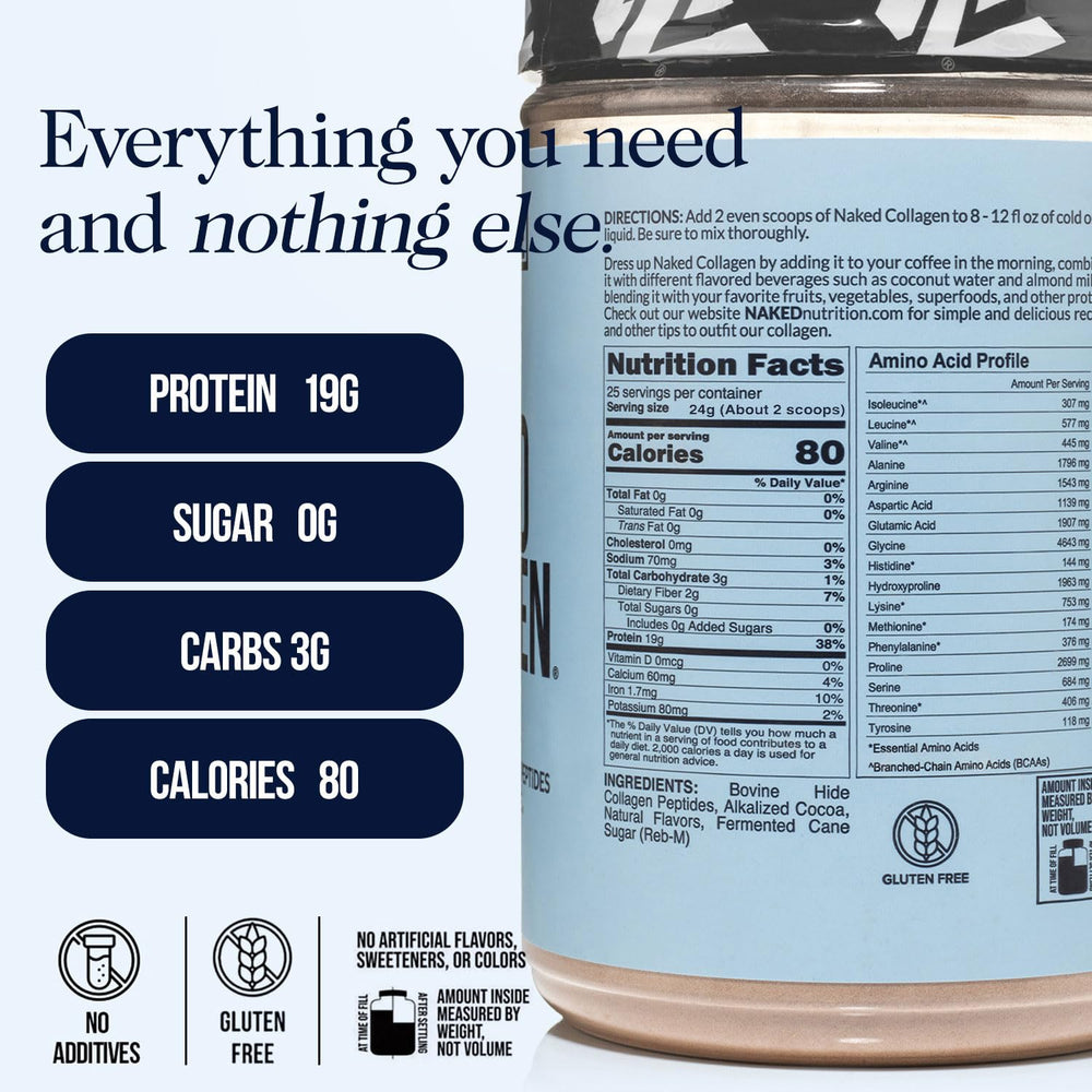 NAKED collagen peptides scoop with powder for easy daily measurements.