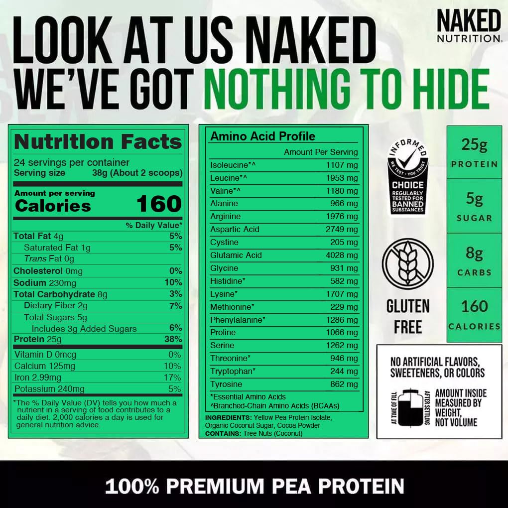 Shake glass with NAKED Chocolate Pea Protein showing chocolate flavor in a beverage