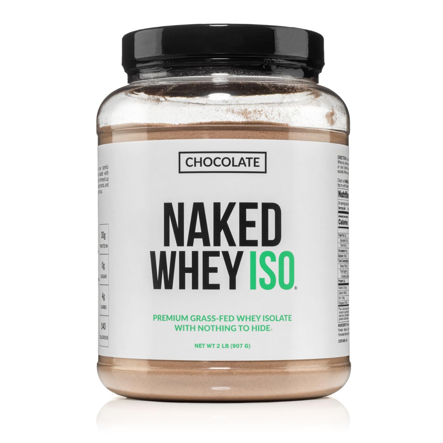 NAKED Chocolate Whey Isolate can being poured for post-workout protein.