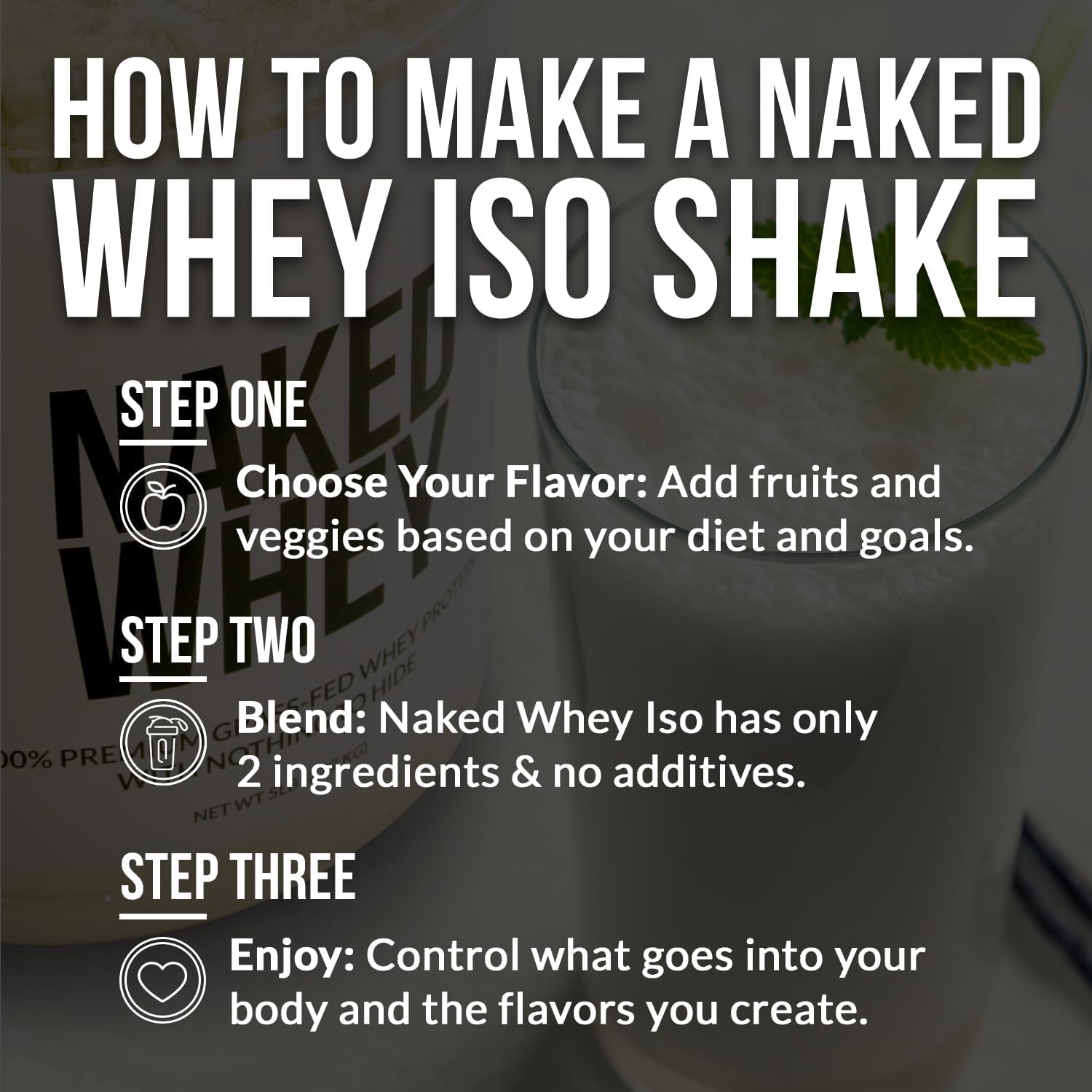 NAKED Chocolate Whey Isolate no sugar label close-up on packaging.