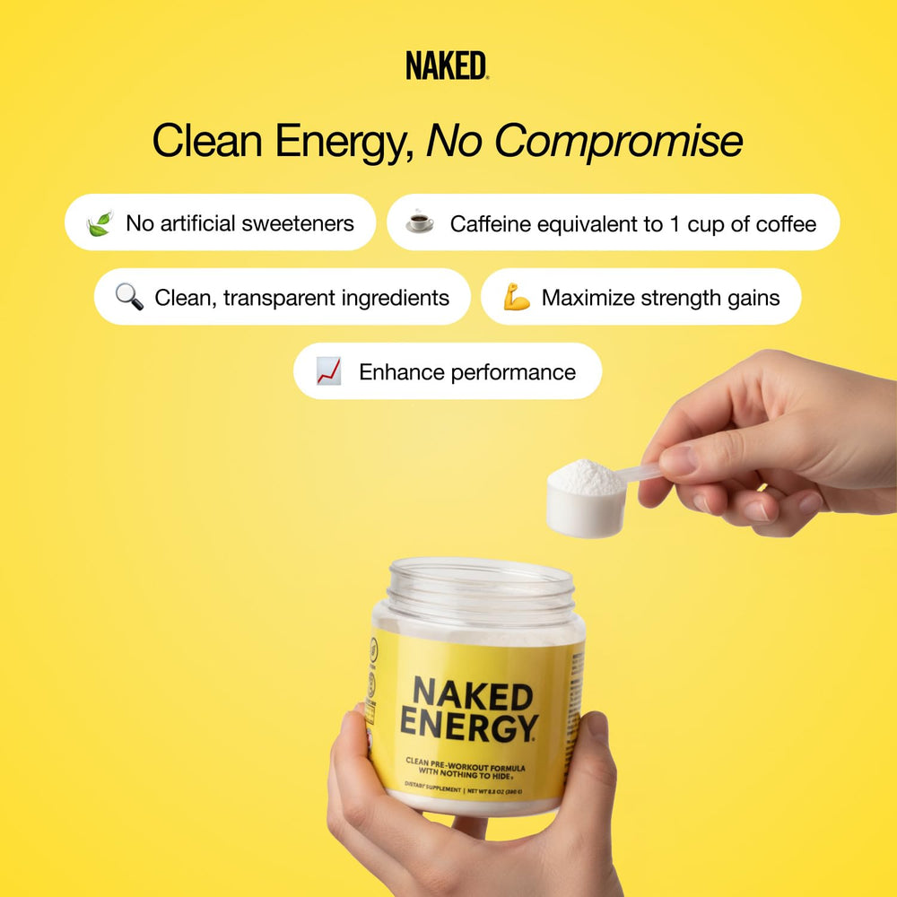 Naked Citrus Energy eco-packaging suggests sustainability alongside a clean pre-workout formula.