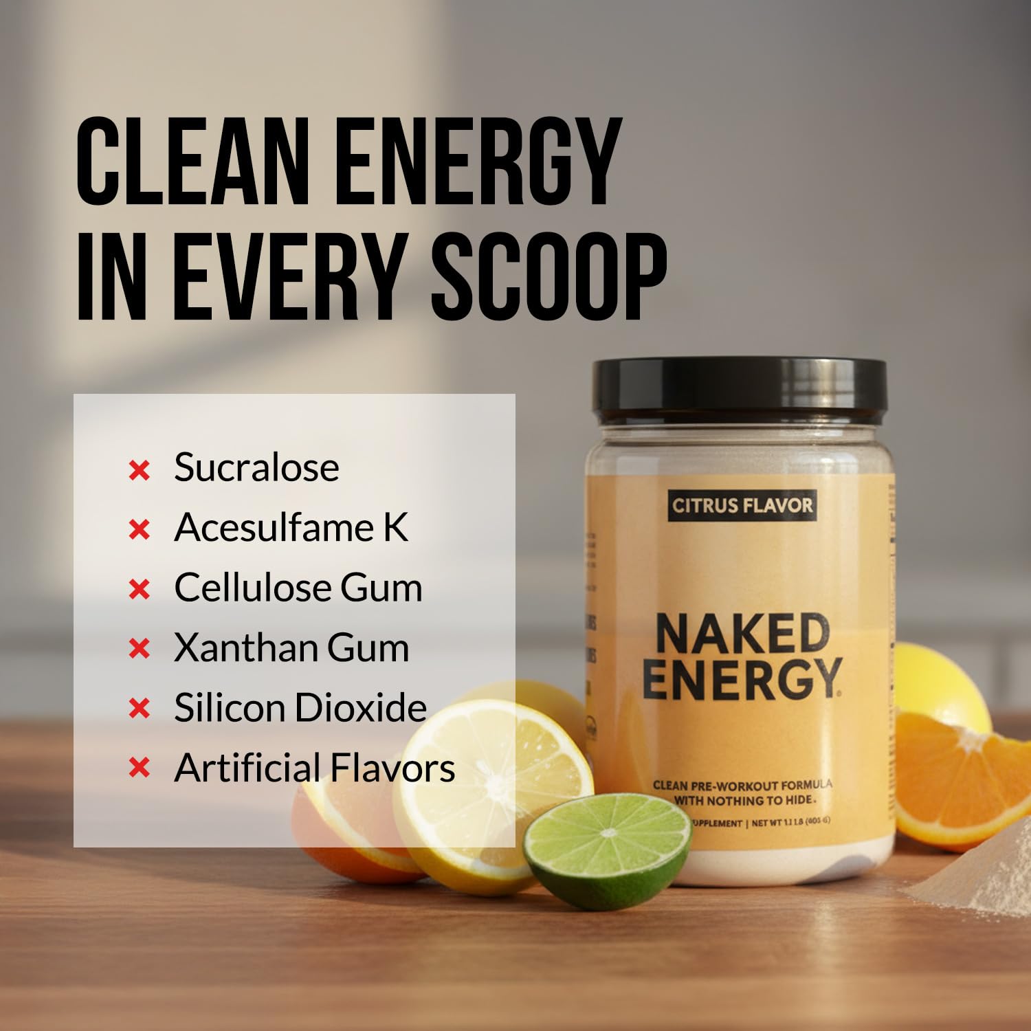 Naked Citrus Energy pour over glass shows refreshing citrus flavor and quick mixability.