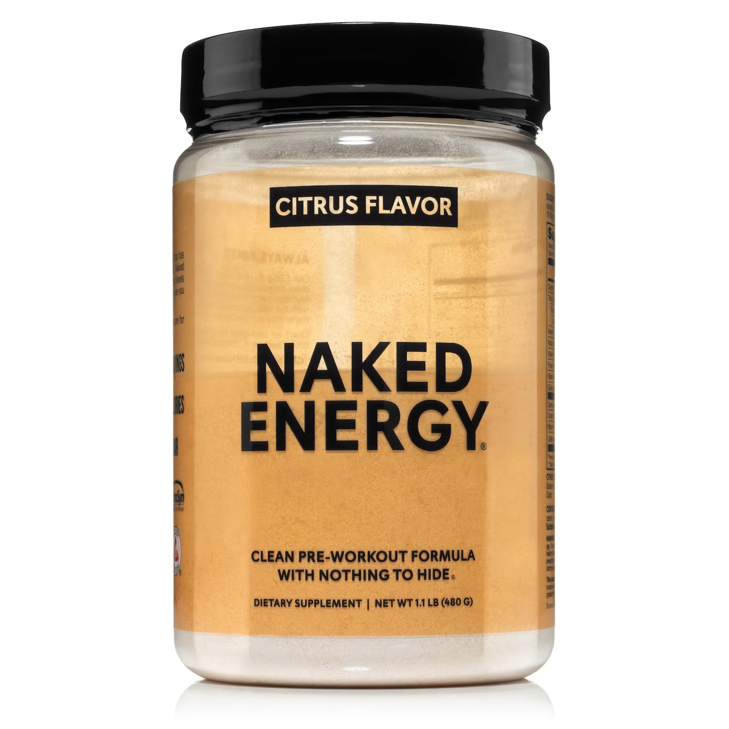 Naked Citrus Energy tub front, vegan pre-workout for clean energy.