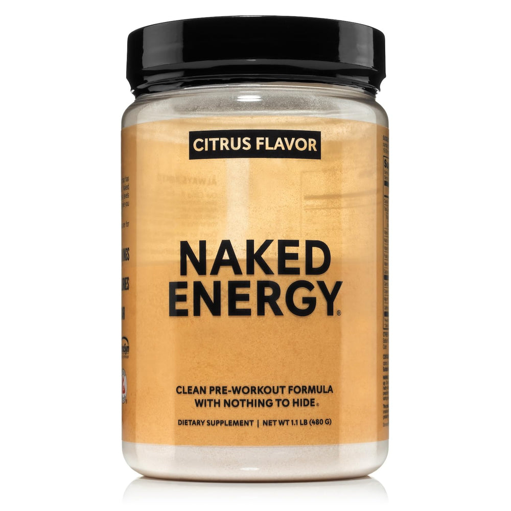 Naked Citrus Energy tub front, vegan pre-workout for clean energy.