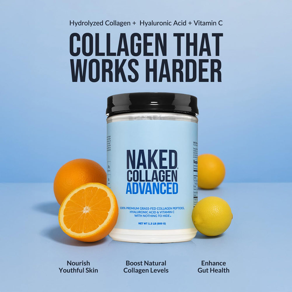 NAKED Collagen Advanced unflavored powder ready for smoothies and drinks.