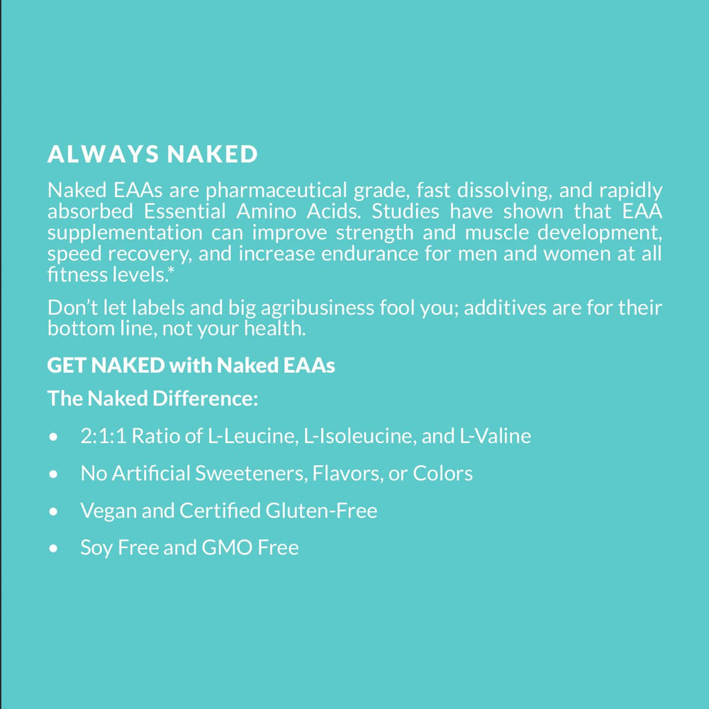 Vegan and gluten-free badge on Naked EAAs packaging