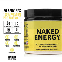 NAKED Energy caffeine from unroasted beans powers natural workout alertness.