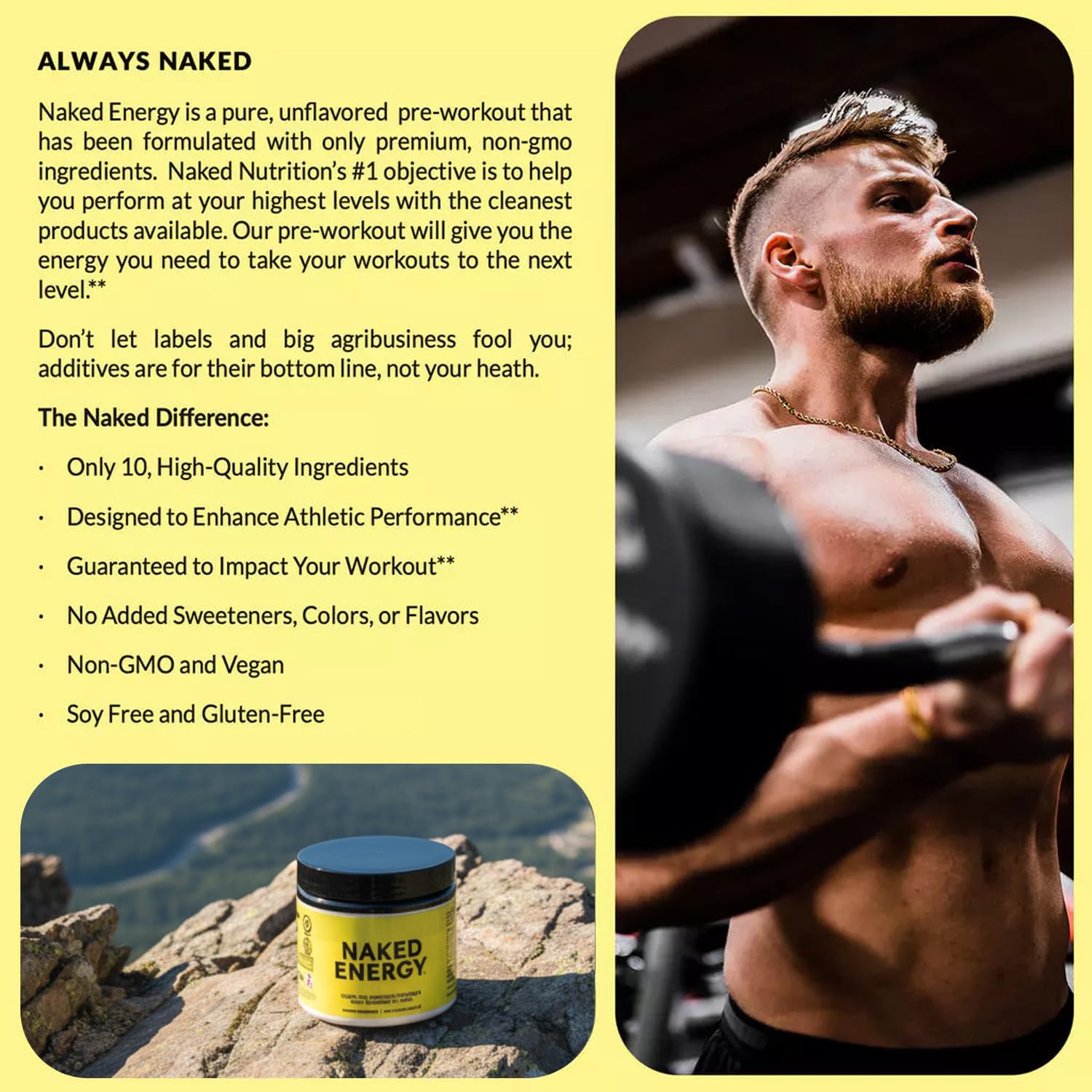 NAKED Energy powder poured into shaker demonstrates quick, smooth mix.