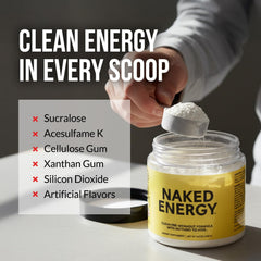 NAKED Energy serving scoop showing precise dosing for consistent pre-workout start.