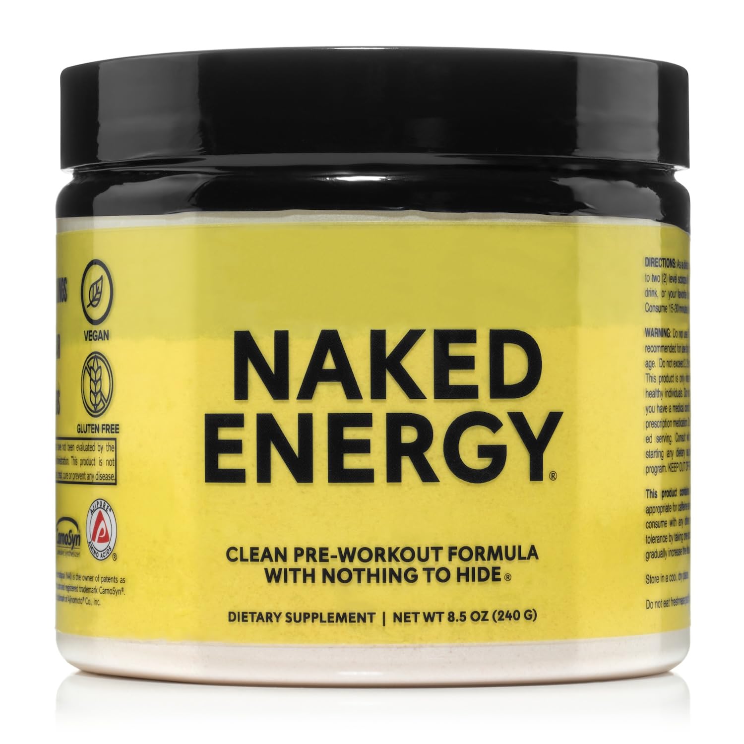 NAKED Energy tub front view shows a clean pre-workout option with no flavors.