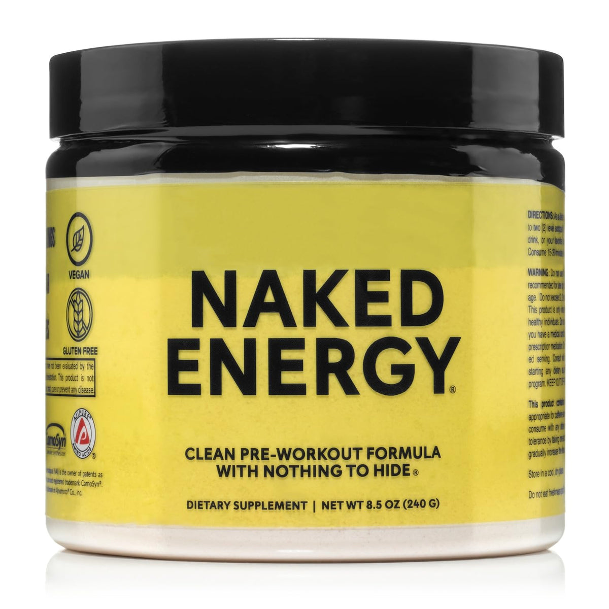 NAKED Energy tub front view shows a clean pre-workout option with no flavors.
