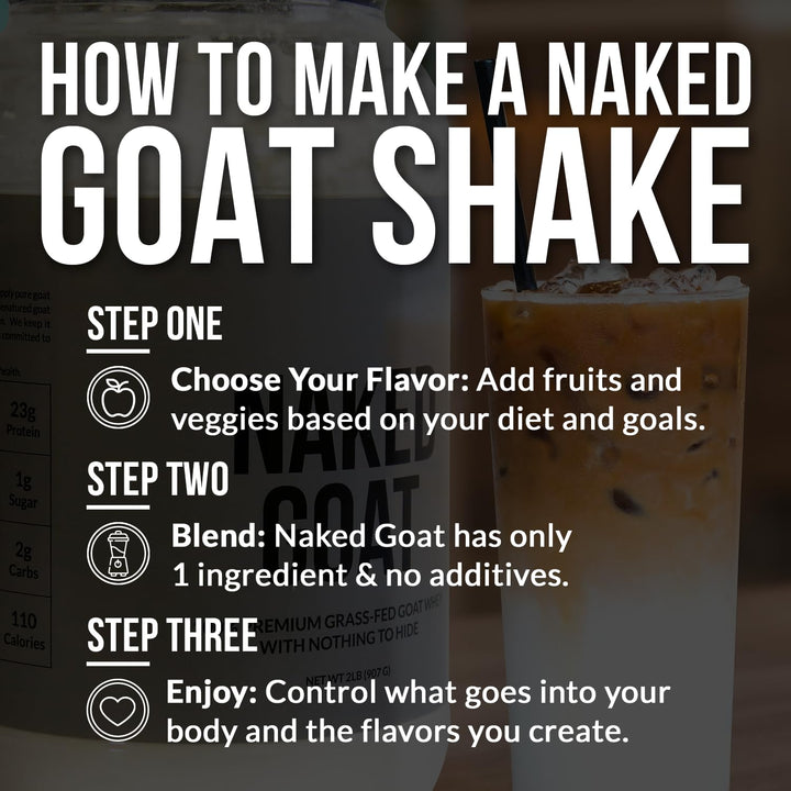 NAKED Goat Chocolate Shake in glass showcasing a creamy post-workout drink