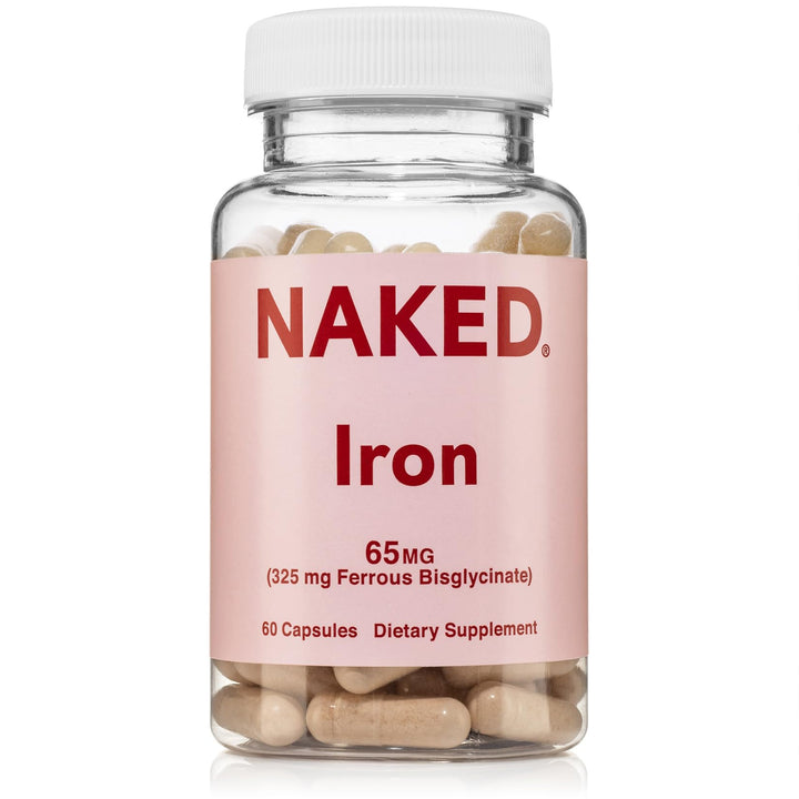 Naked Iron 65mg capsules on display highlighting high bioavailability.