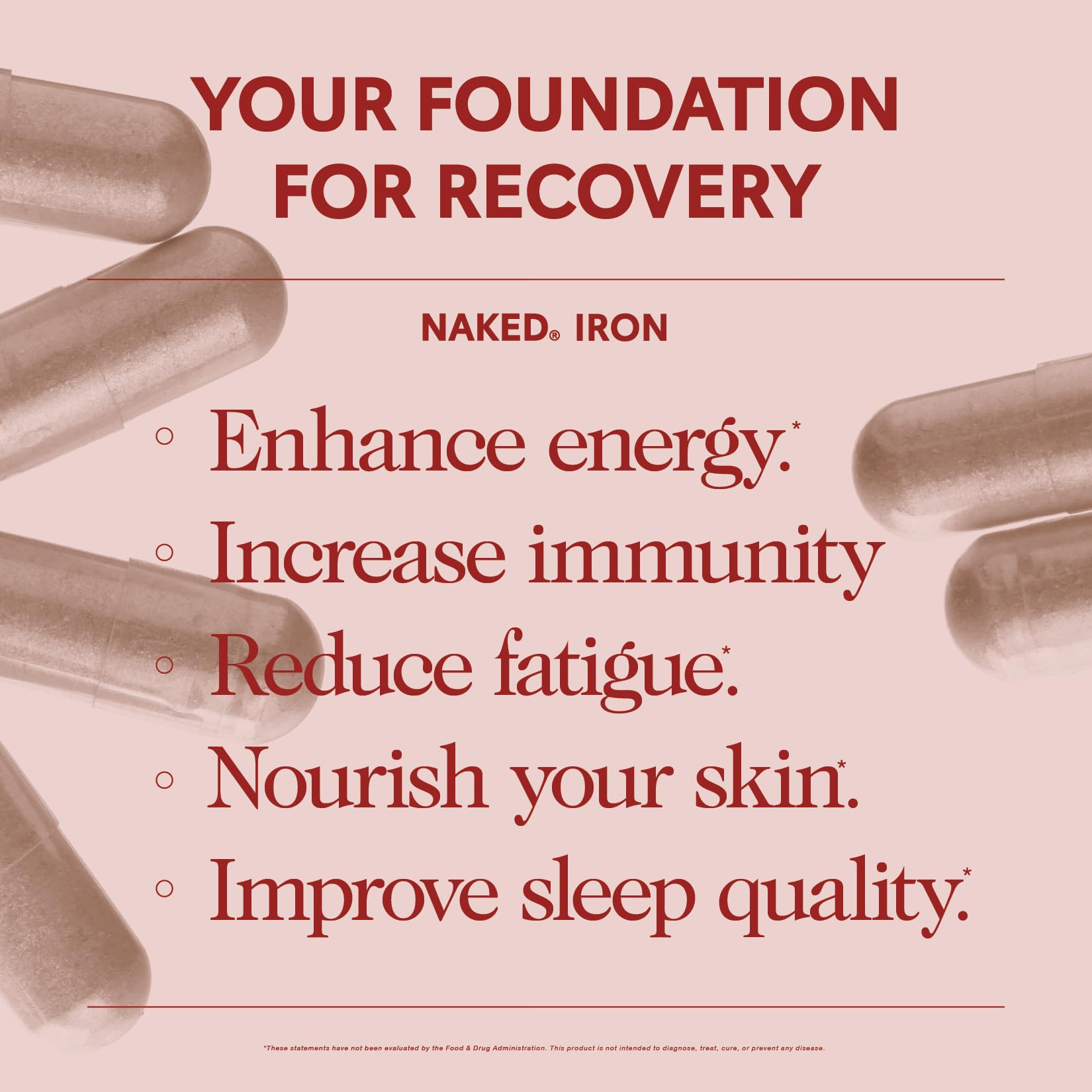 Naked Iron label detail featuring ferrous bisglycinate information for absorption.