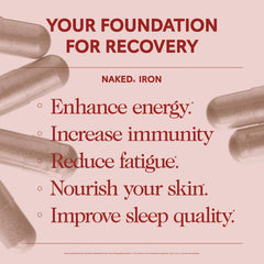 Naked Iron label detail featuring ferrous bisglycinate information for absorption.