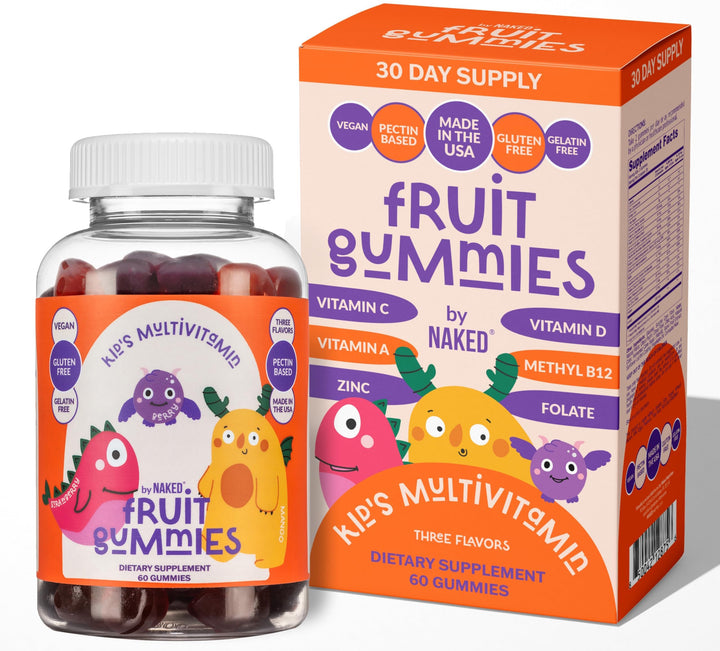 NAKED Kids Vitamin Gummies bottle front showing USA-made daily nutrition