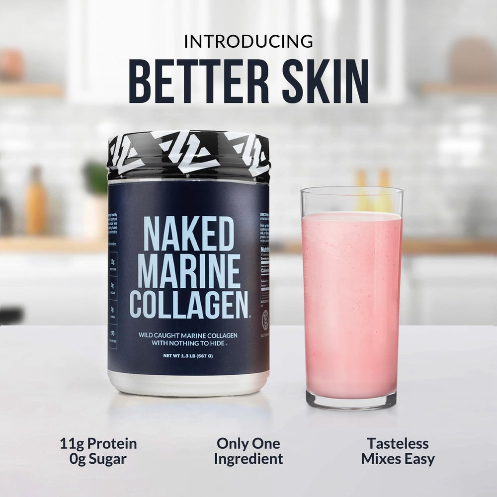 NAKED Marine Collagen powder in a shake showing smooth blend and joint support potential