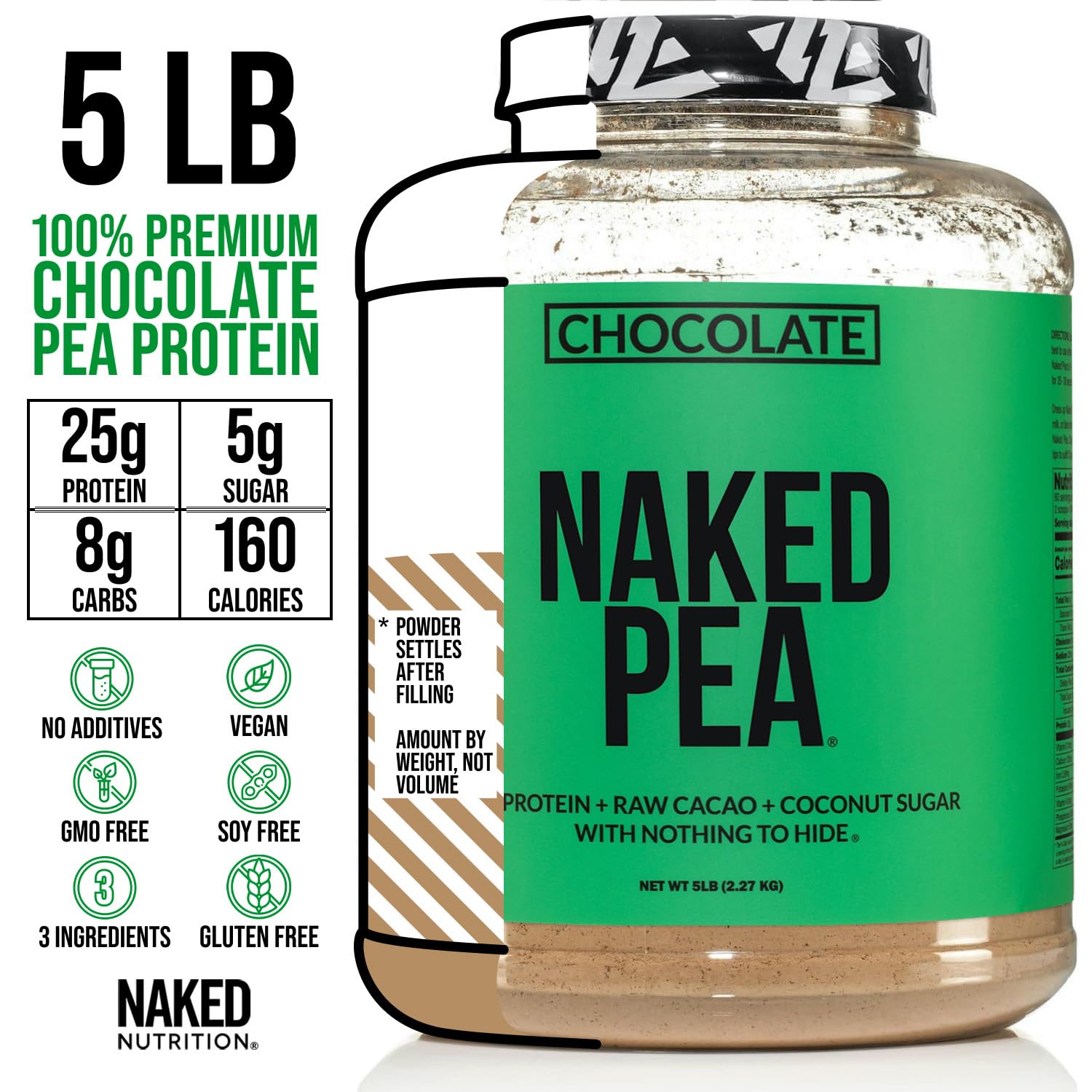 Creamy chocolate shake made with NAKED Pea Protein for dairy-free boost