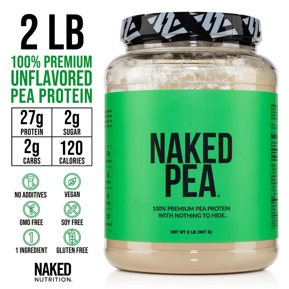 NAKED Pea protein packaging box with a clear single-ingredient label