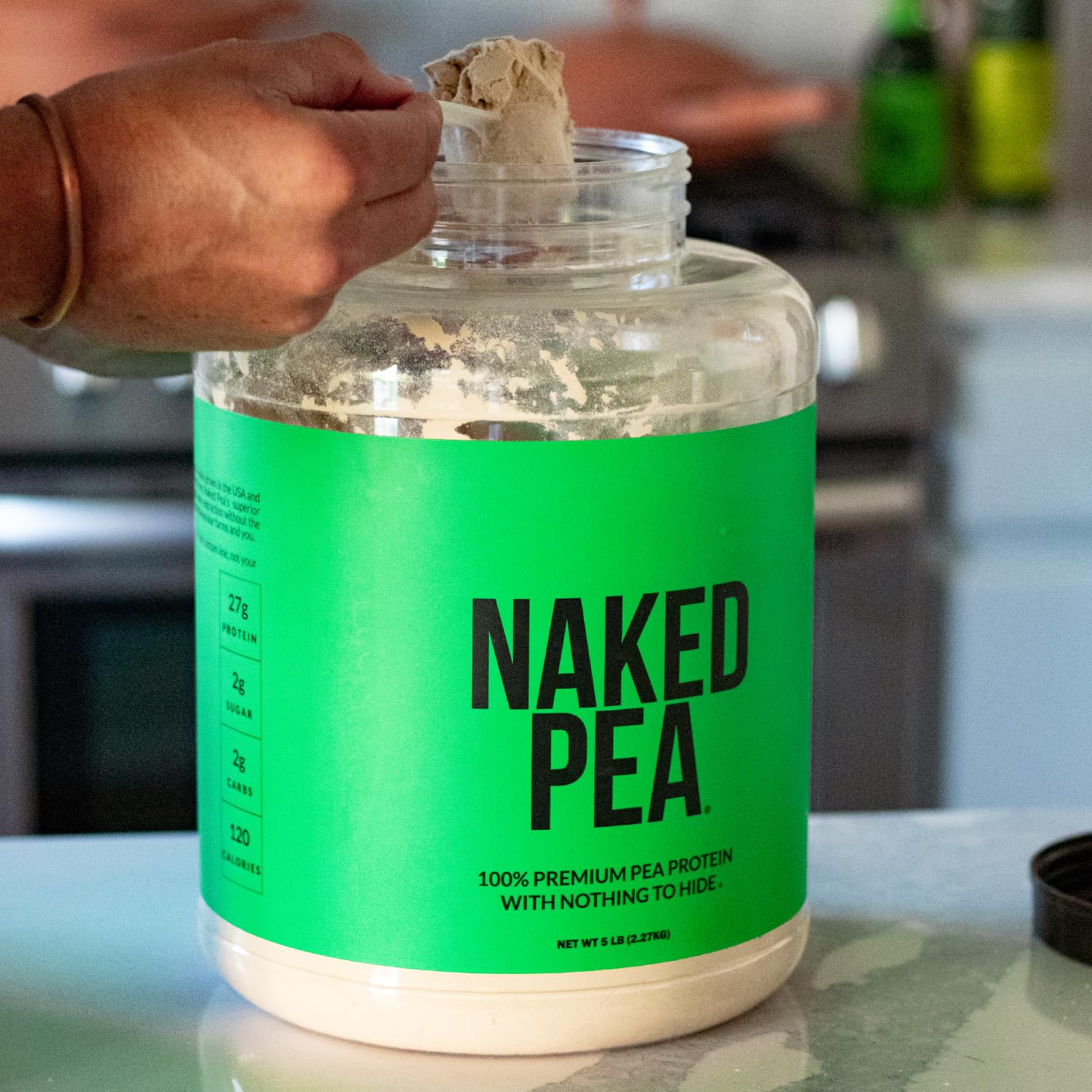 NAKED Pea blends in a shaker for a smooth shake.