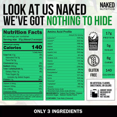 NAKED Pea Vanilla Protein bag open displaying simple, GMO-free ingredients
