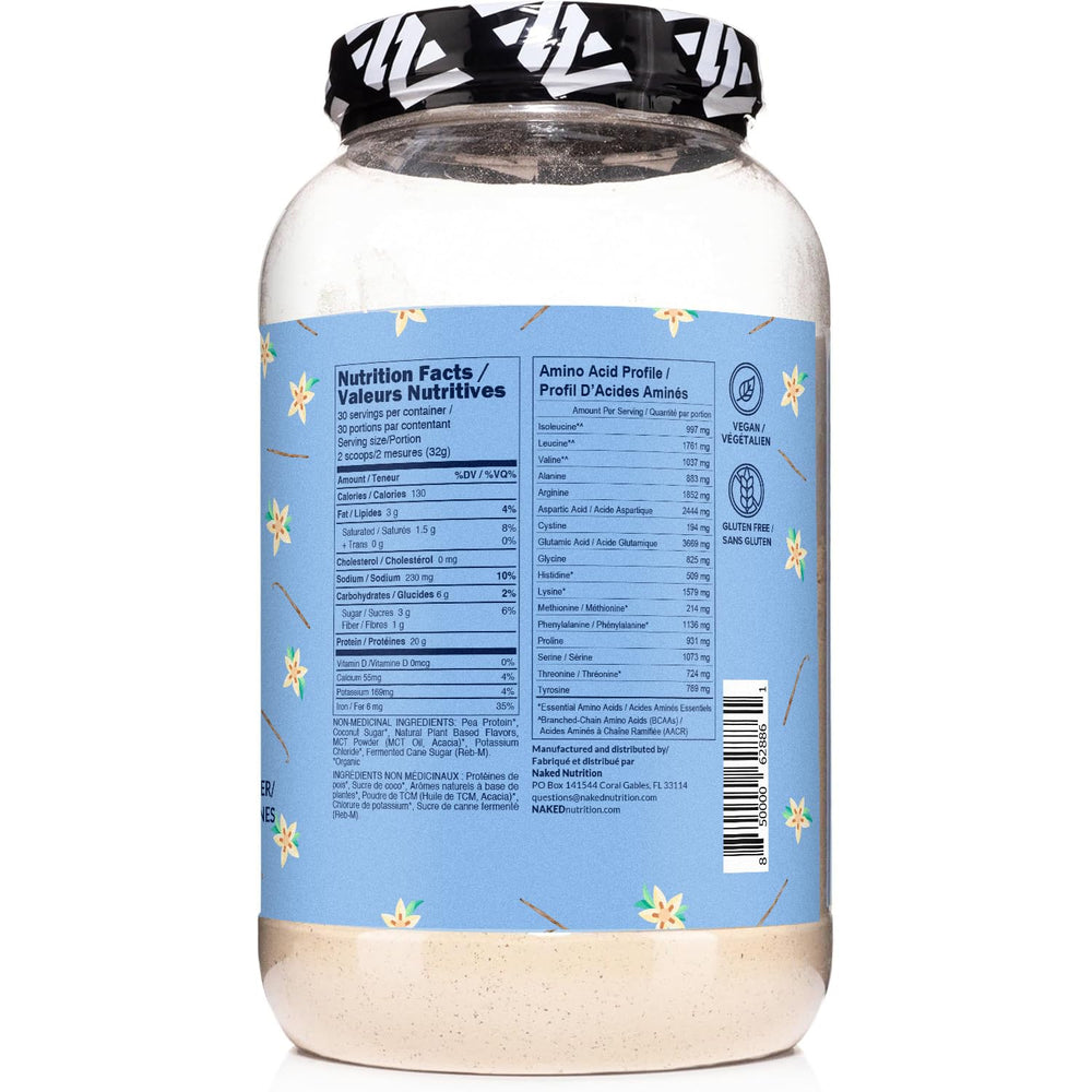 Front packaging of Naked Shake emphasizes natural vanilla flavor and no artificial additives.