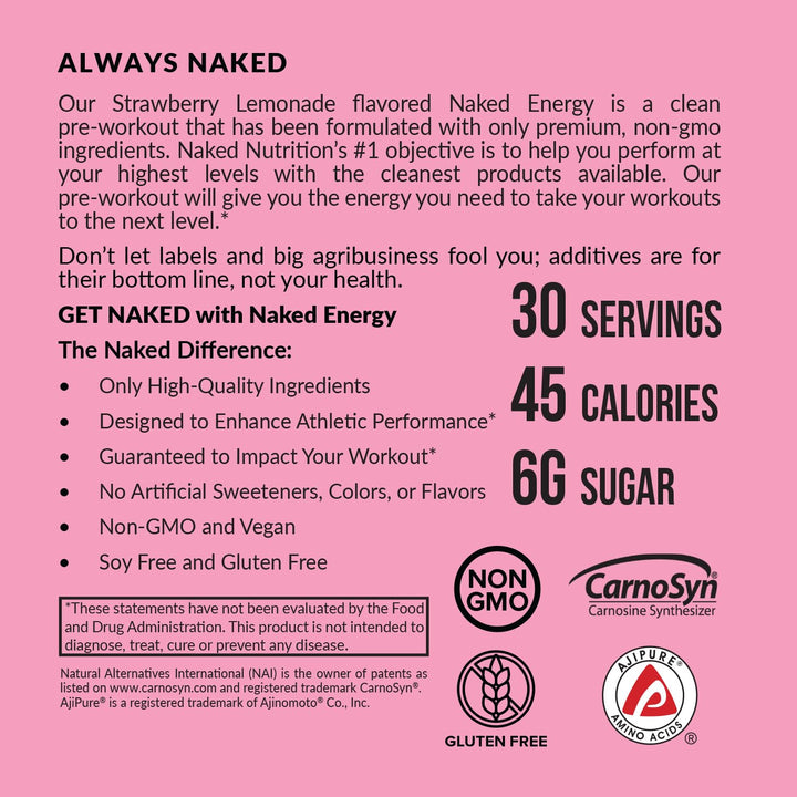 NAKED Strawberry Lemonade Energy caffeine ingredient signals natural energy boost