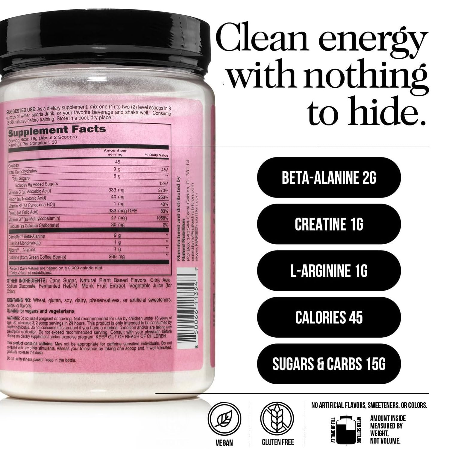 NAKED Strawberry Lemonade Energy jar close-up highlights clean ingredients