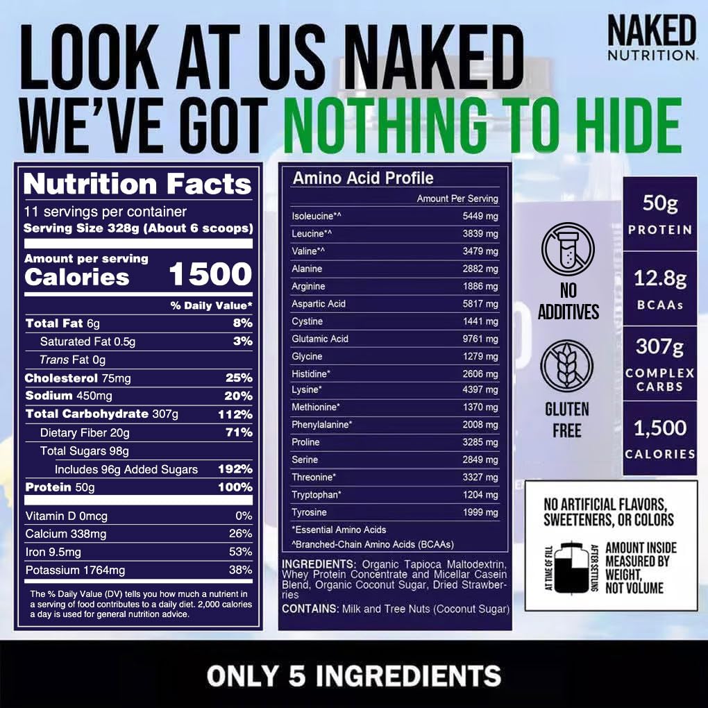 NAKED Strawberry Mass shake glass blended for versatile recipe base and smoothies.