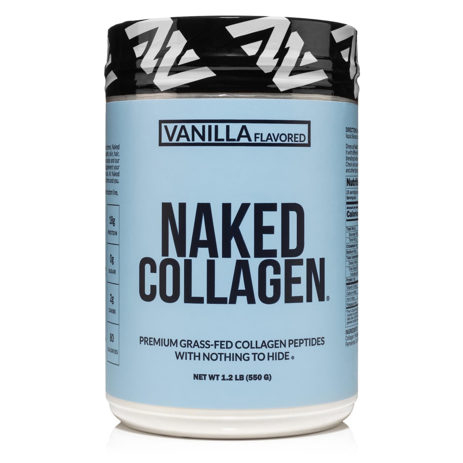 NAKED Vanilla Collagen Peptides bottle front showing clean packaging and product name for trust