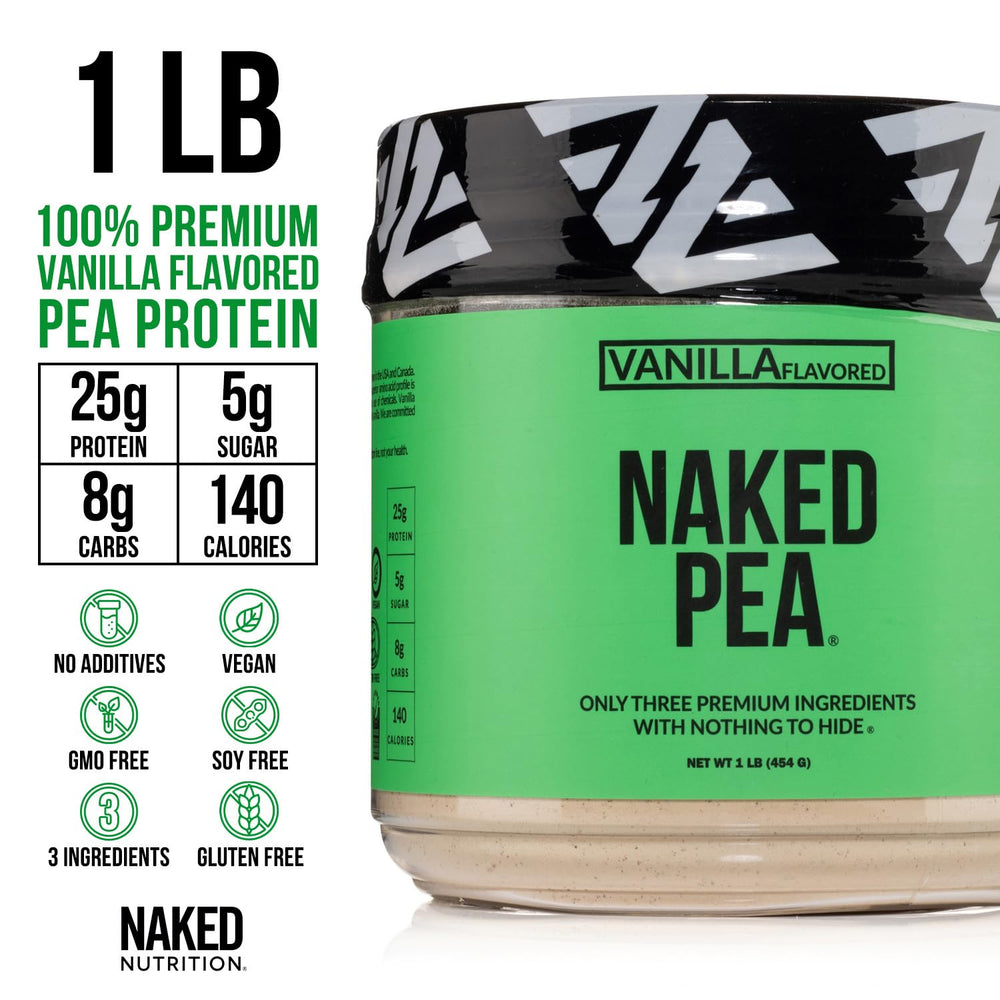 NAKED Vanilla Pea Protein in a glass for a pre- or post-workout shake.