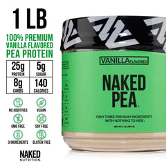 NAKED Vanilla Pea Protein in a glass for a pre- or post-workout shake.