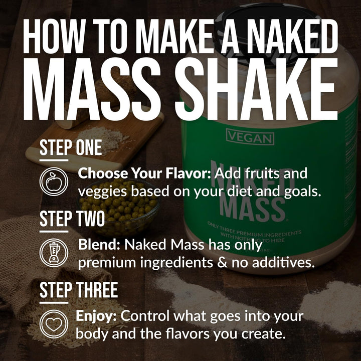 Nutrition facts panel for NAKED Vegan Mass weight gainer