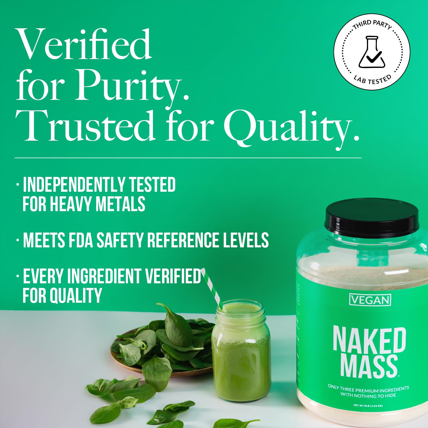 NAKED Vegan Mass pouring into glass, creamy texture ready to blend