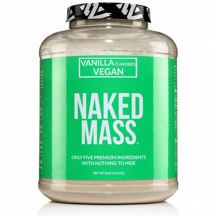 NAKED Vegan Mass Vanilla tub, dairy-free mass gainer for vegan athletes
