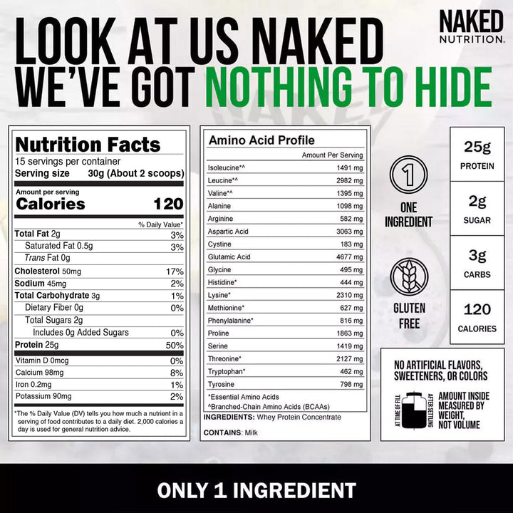 NAKED Whey image notes no artificial sweeteners for natural flavor